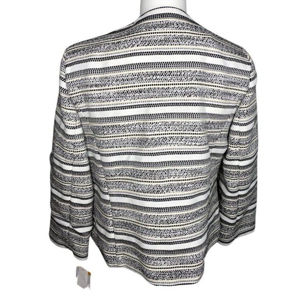 Kasper Blazer Jacket Petite Small Black White Women's Tweed Jacquard Fringe NEW - Picture 3 of 8